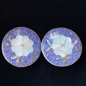 Vintage Alpaca Mexico Silver Earrings with Mother of Pearl Inlay